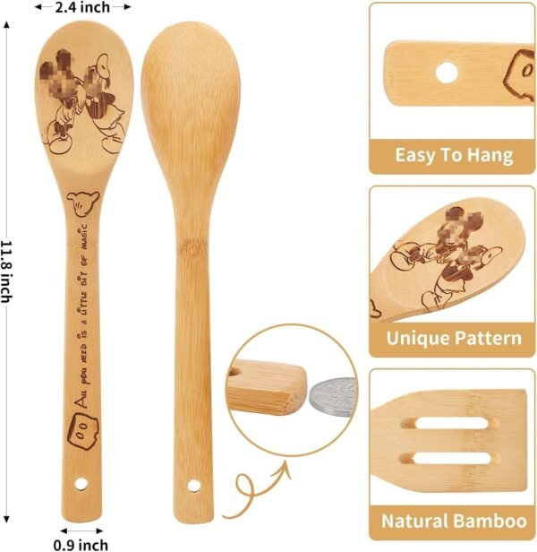Wooden Spoons for Cooking, Bamboo Cooking Kitchen Utensils Set, Housewarming Birthday Anniversary Present for Friend (6PCS) - Image 3