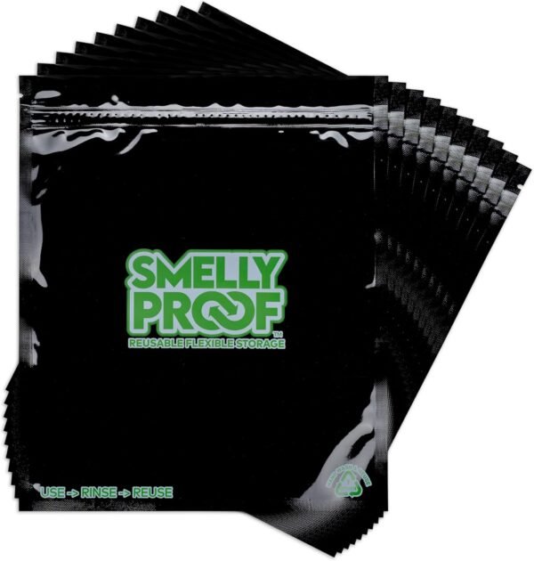 10pk 4-MIL Thick HEAVY DUTY Smelly Proof Reusable Bags Black, Reusable Food Storage Bags, Washable Ziplock Bags, US-Made, BPA Free, No PEVA, Non-Silicone, 10 x Reusable Freezer Bags, Quart 8.5" x 10"