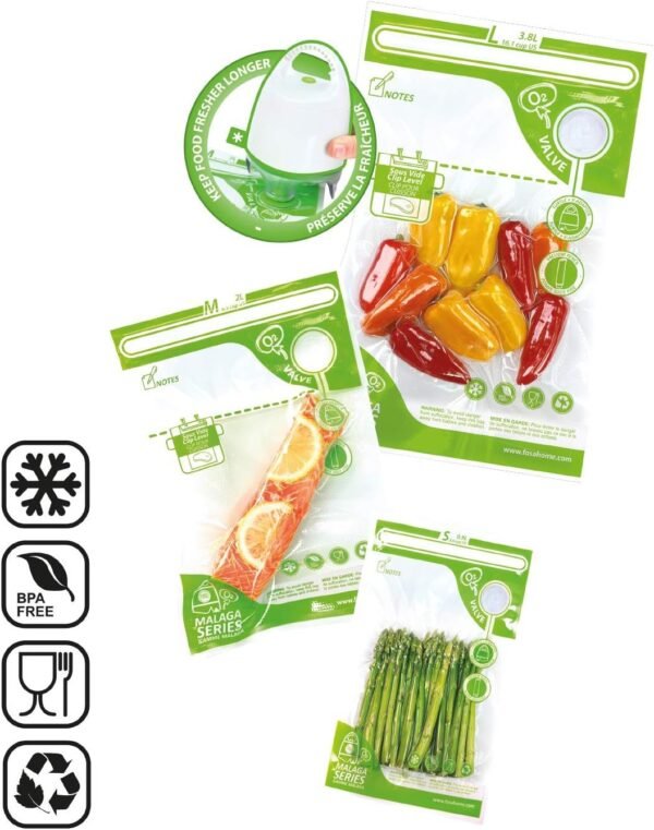 Fosa Reusable Vacuum Food Storage Bags, 14 Pack Multi Size Vacuum Zipper Bag with Adapter, 4 S, 4 M, 6 L, Vacuum Storage Bags Food, Vacuum Bags for Food (Vacuum Pump Not Included) - Image 7