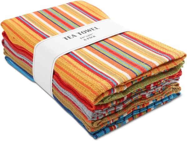 Cotton Tea Towels for Kitchen (Pack of 6) - 100% Cotton Tea Towel Set - Reusable & Washable Dish Cloths for Washing Dishes - Multipurpose Kitchen Towel Set