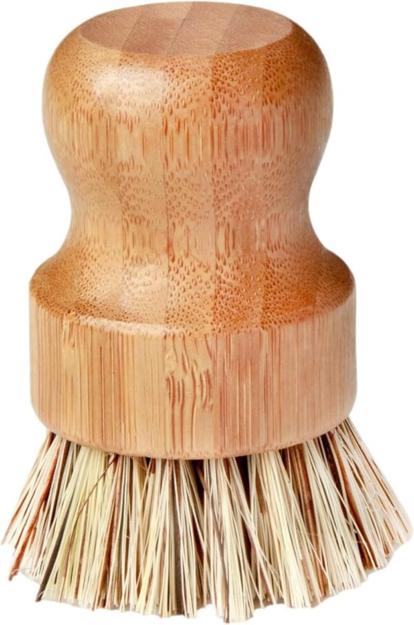 Heritage Products Cast Iron Scrub Brush, Palm Brush Kitchen Dish Scrubber with Natural Bamboo Wood Handle and Densely Packed Nylon Bristles Protects Nonstick Cast Iron Seasoning During Dishwashing