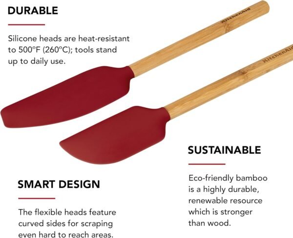 KitchenAid Bamboo Spatula Set, Empire Red, 2-Piece - Image 3