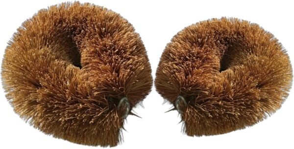 Pack of 2 Tawashi Brushes for Cleaning Fruits & Vegetables & Other Natural Coconut Fiber Scrubber, Household use with Wire Hanging Loop, Vegetable Scrub and Coconut Coir Brush, Brown