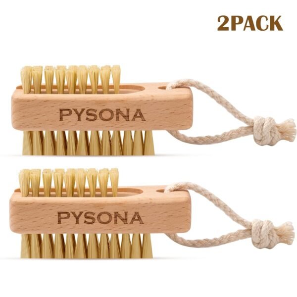 Nail Scrubber Brush, 2 Pack Nail Brush for Cleaning Fingernails, Natural Wooden Fingernail Cleaning Brushes Two-sided Finger Toe Nail Brush Cleaner with Hanging Rope - Image 3