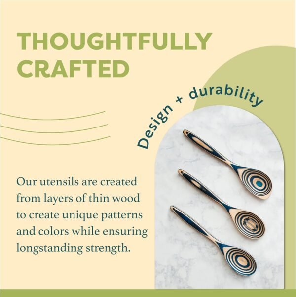 Pakka Wooden Spoons Set - Exotic Pakkawood Utensils for Serving & Cooking - Non-Stick Spoon, Slotted Spoon, Corner Spoon, and Spatula for All Cookware - Lightweight & Heat Resistant - Image 2