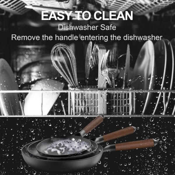 Non Stick Frying Pans, 3 Piece Cast Iron Pans, 8Inch 10Inch 12Inch Cookware Set Cast Iron Skillets, PFAS-Free, Egg Pans Nonstick, Oven Safe Dishwasher Safe, Christmas Gifts - Image 5