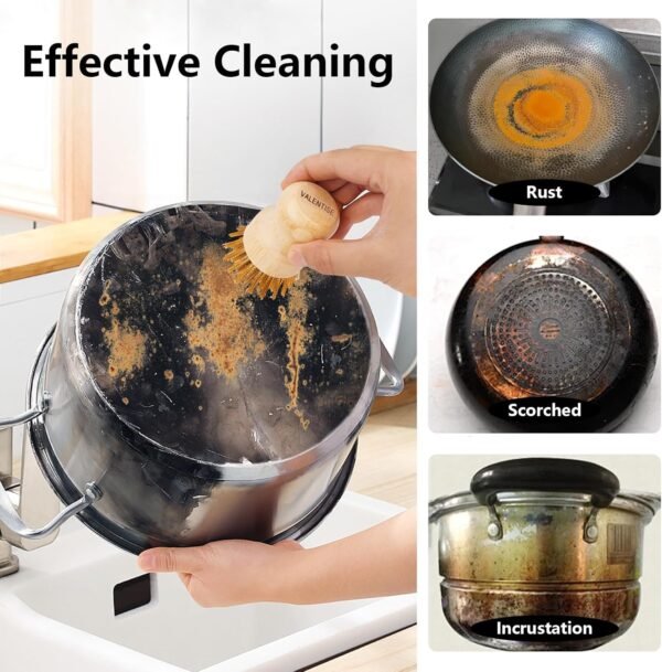 Cast Iron Cleaner Scrubber with Copper Bristle Natural Bamboo Scrubber Cast Iron Cleaner,Cast Iron Skillets Dutch Ovens Pots Table Top BBQ Grill Pans - Image 4