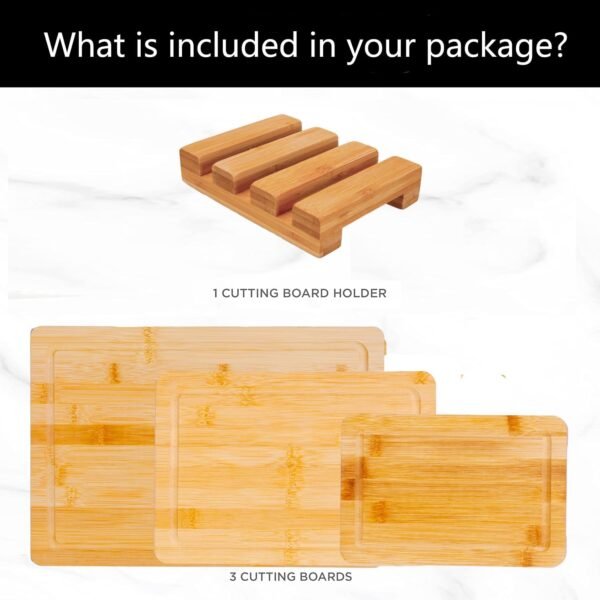 Cutting Boards for Kitchen,Wood Cutting Board Set of 3,Thick Wooden Chopping Board with Holder,Bamboo Cutting Boards Dishwasher Safe, Butcher Block Cutting Board for Meat - Image 2
