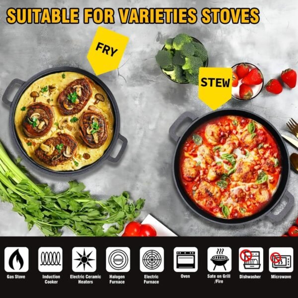 2-in-1 Dutch Oven Cast Iron Dutch Oven pot with Lid,Cast Iron Pots and Pans Set,5.5 Quart Cast Iron Pot,Pre-Seasoned Dutch Oven with Pans Set,All-in-One Cookware Set for camping lodge or RV - Image 3
