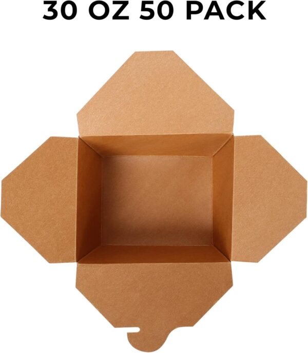 Eco-Friendly Take Out Food Containers - 30 oz Kraft Brown Take Out Boxes (50 Pack) Leak and Grease Resistant for Restaurant, Catering and Party - Image 3