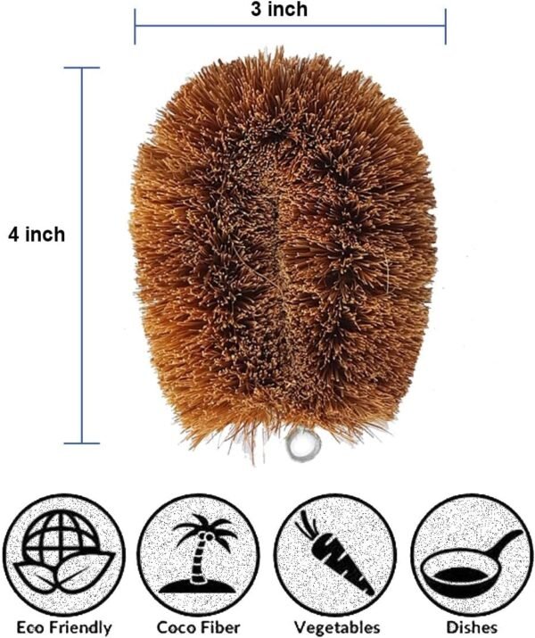 Coconut Fiber tawashi Brushes, Vegetable Brush, Potato Scrubber, Natural Cleaning Brushes for Household use, Ideal for Fruits, Veggies and Household use. Pack of 2, Brown - Image 4