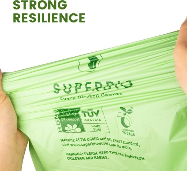 SUPERBIO 13 Gallon Compostable Drawstring Food Waste Bag, 49.2 Liter, 30 Count,1 Mils, Heavy Duty Kitchen Waste bags, Seedling and OK compost INDUSTRIAL - Image 6