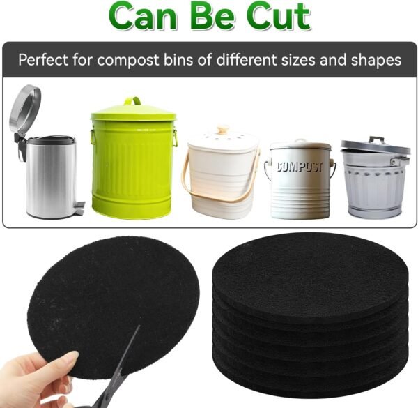 6 Pack Charcoal Filters for Compost Bucket, 6.7 Inch Compost Filters for Countertop Bin, Activated Carbon Replacement Filters for Kitchen Compost Bins, Home Bucket Compost Bin Refill, Round - Image 3