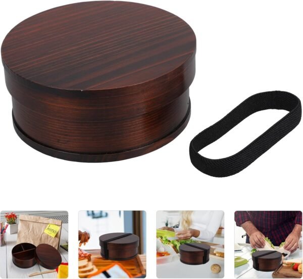 VOSAREA Japanese Bento Lunch Box Wooden Lunch Boxes Japanese Traditional Natural Round Wooden Lunch Containers Jubako Osechi Decorative Lunch Containers Picnic Sushi Bento Holder Case - Image 9