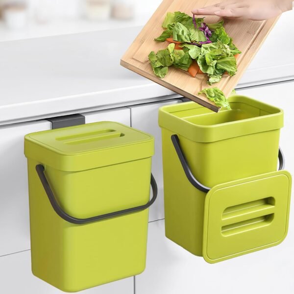Compost Bin for Kitchen Countertop 5L/1.3 Gal Hanging Small Trash Can with Lid, Kichen Under Sink Trash Can, Wall Mount Indoor Compost Bucket with Lid(Lime Green)