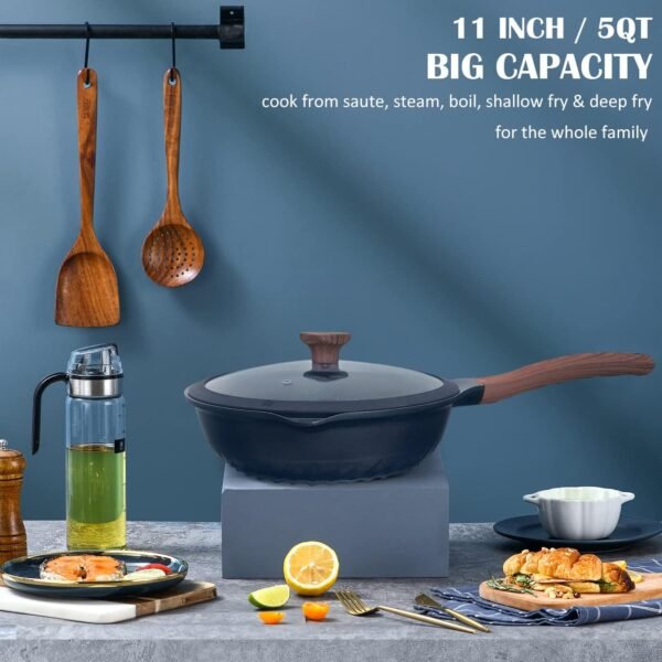 Vinchef Nonstick Deep Frying Pan Skillet with Lid, 11in/5Qt Saute Pan, German 3C+ Ceramic Coating Technology, Heat Indicator, Induction Compatible - Image 5