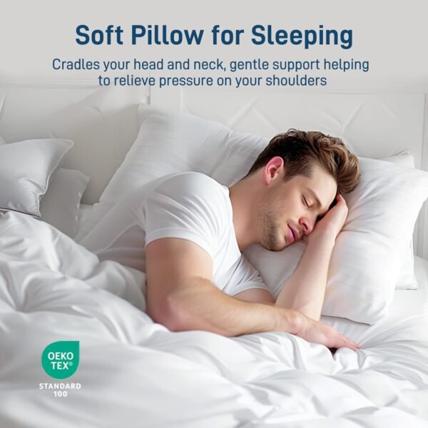 Hypoallergenic Side Sleeper Queen/Standard Pillow- Soft and Cooling - Hotel Quality Pillows with 100% Cotton Cover Down Alternative Filling, Oeko-TEX Certified - Image 6