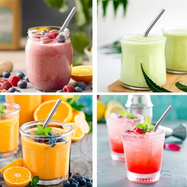 8 Pack 6 Inch Short Bent Metal Cocktails Straws, Reusable Stainless Steel Smoothie Drinking Straws with Cleaning Brush for Coffee Mugs, Small Glasses or Cups - Image 5