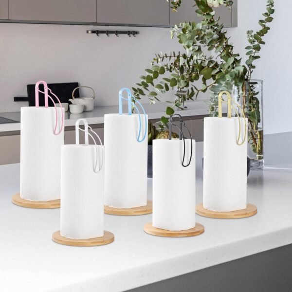 TONLEA Wood Paper Towel Holder with Fixer, Paper Towel Holder Countertop, Kitchen Towel Holder Free-Standing with Fixed or Non-Slip Wooden Base-Blue - Image 7