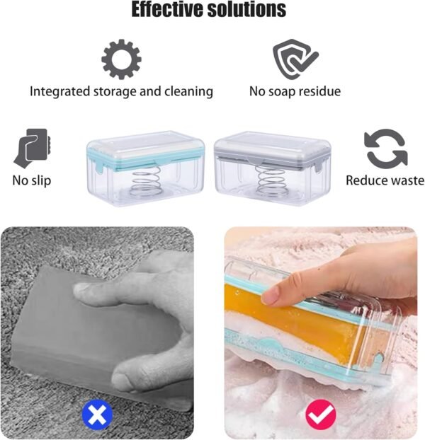 Multifunctional Soap Box,Foam Dispenser with Roller/Drain Holes,Spring Foaming Soap Bar Holder/Container/Dish/Case/Container,Family Countertop Handwashing Gadget for Bathroom/Kitchen/Shower/Bath(2pcs) - Image 4