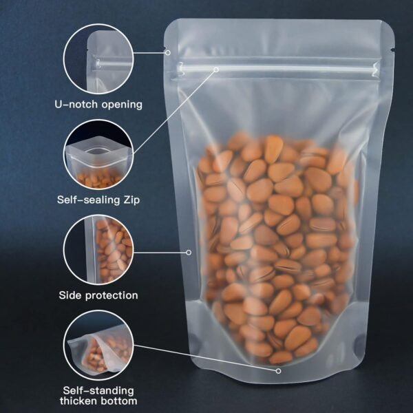 FireKylin 100 Pcs Resealable Bags,4.3" x 6.7"Matte Stand Up Food Bags,Zip Lock Food Storage Bags for Packaging Products,Herbs,Snack,Tea,Spices,Pet Food and Soaps - Image 3