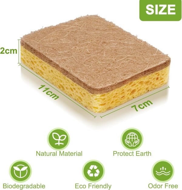12 Pack Non-Scratch Scrub Sponge, Natural Kitchen Sponges for Cleaning Kitchen, Scratch Free Biodegradable Sponges for Dishes, No-Stick Cookware - Image 4