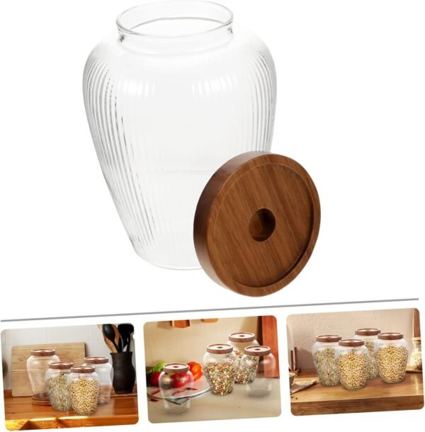 Luxshiny Glass Jar Airtight Lids Food Storage Container with Pump Storage Containers Bins Machine Clear Filter Paper Holder Basket Coffee Filter Canisters Cup Drink Dryer Jars Wood - Image 7