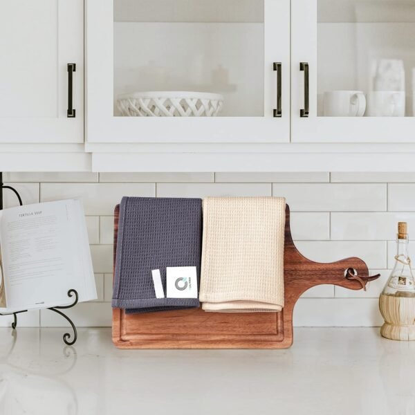 QUILTINA Cotton Waffle Weave Dish Towels Set, 17 x 25 Inches, 6 Pack, Beige, Brown, Dark Grey - Image 7