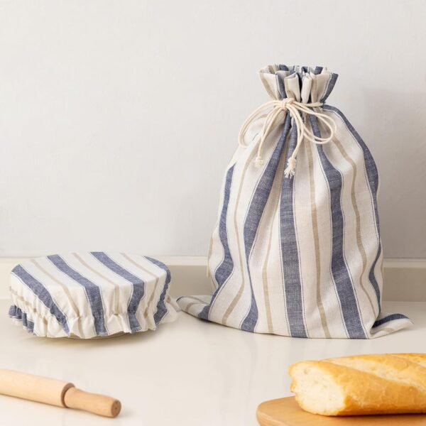 Bread Bags for Homemade Bread Sourdough with Bowl Cover, Reusable Linen Bread Storage Bag Sourdough Bread Bags - Plastic Lined - with Bread Proofing Cover