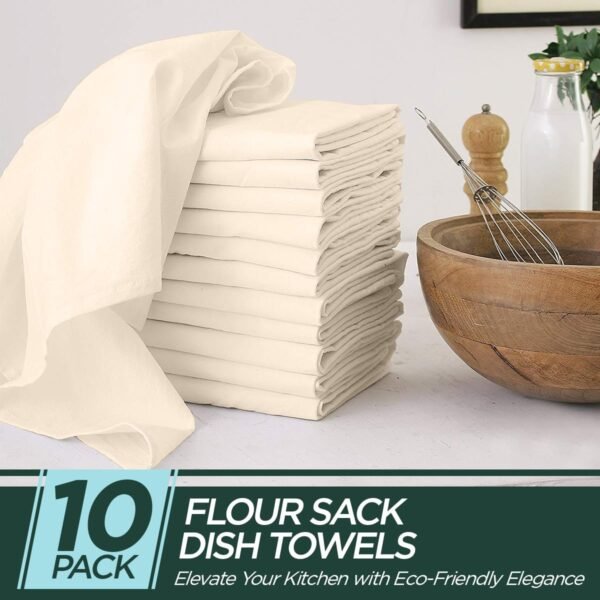 Flour Sack Kitchen Towels |Organic Cotton Blank Towel| Tea Towel Crafting Embroidery|Flat Thick Absorbent Quick Dry | Baking Bread Proofing Breathable Linen Cloth Cover Set of 10, 28 x 28 Inch, Ivory - Image 2