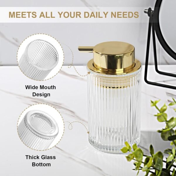 Foaming Soap Dispenser, 2 Pack Clear Glass Foam Hand Soap Dispenser for Bathroom & Kitchen, Refillable Foaming Pump Bottle with Gold Pump, Modern Ribbed Dish Soap Foam Dispenser with 2 Straws - Image 4