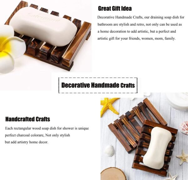 Self Draining Soap Dish Holder/ Tray, 3 Pcs Natural Wooden Soap Saver, Soap Case for Shower, Bathroom, Extend Soap Life, Keep Soap Bars Dry Clean & Easy Cleaning（Charcoal） - Image 6