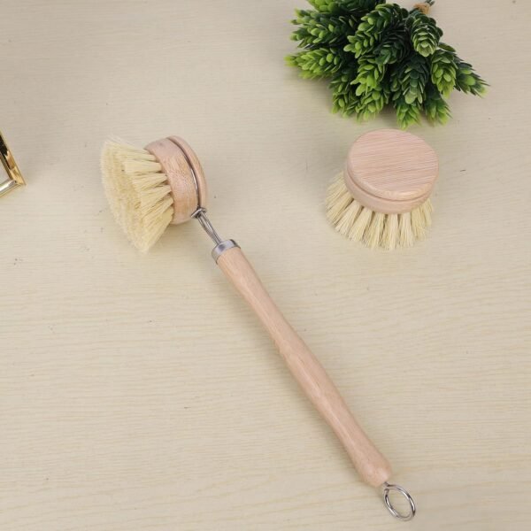 Bamboo Dish Brush with Handle - 4 Replacement Heads | Eco Soft Sisal Dish Scrub Brush | Vegetable Brush | Dish Scrubber Brush | Bamboo Wok Brush for Cleaning Kitchen Utensils - Image 4
