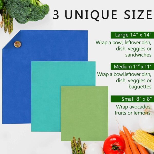 Organic Beeswax Wraps | Reusable, Eco-Friendly Food, Sandwich, Snack Wrap | Plastic Free | Premium Set of 6, 1 Large, 1 Medium, 1 Small Wrap, Button, Tie and Refresh Wax for Longer Usage - Image 5