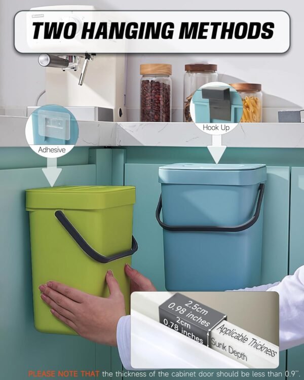 Compost Bin for Kitchen Countertop 5L/1.3 Gal Hanging Small Trash Can with Lid, Kichen Under Sink Trash Can, Wall Mount Indoor Compost Bucket with Lid(Lime Green) - Image 6