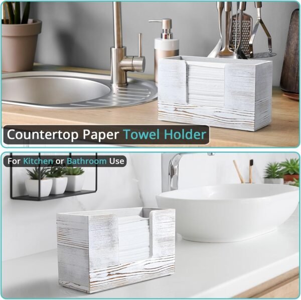 Paper Towel Dispenser Countertop, Wooden Bathroom Paper Towel Holder, Rustic White Napkin Holder for Kitchen, Countertop Multifold C-Fold, Z-Fold, Trifold Paper Hand Towel Dispenser for Toilet - Image 3