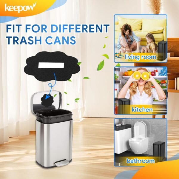 KEEPOW 12 Pack Garbage Can Deodorizer for Kitchen Compost Bin Countertop, Stick On Air Freshener for Trash Can, Activated Carbon Filter for Compost Pail Counter Refill Sets, Flower - Image 2