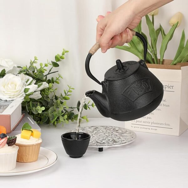Sumnacon 2 Pcs Cast Iron Trivet 6.7 Inch Iron Trivet for Hot Dish Pot Pan Plate Teapot,Heat Resistant Cast Iron Trivet for Kitchen Dining Table Cooktop Stove,Retro White Round Trivet with Rubber Feets - Image 5