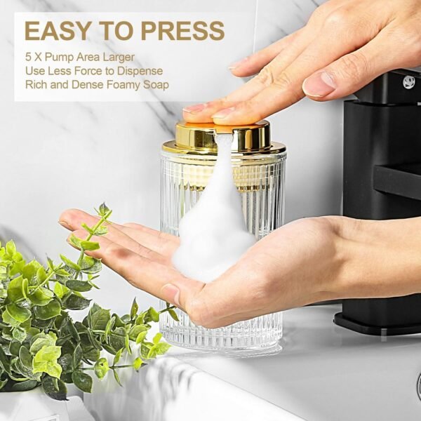 Foaming Soap Dispenser, 2 Pack Clear Glass Foam Hand Soap Dispenser for Bathroom & Kitchen, Refillable Foaming Pump Bottle with Gold Pump, Modern Ribbed Dish Soap Foam Dispenser with 2 Straws - Image 3