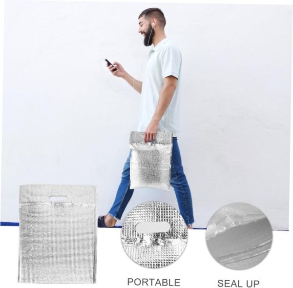 5pcs Heat Preservation Bag Insulated Shopping Bag Food Storage Bag Aluminum Bags Insulated Snack Bag Reusable Snack Bags Insulated Lunch Bento Insulated Bag Insulation Bag Silver - Image 6