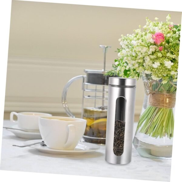 MAGICLULU 1pc Stainless Steel Storage Tank Tea Canister Storage Jars Food Sugar Jar Waste Paper Bin Leakproof Storage Container Tinplate Biscuit Boxes Coffee Jar Spice Bottle Silver Glass - Image 5