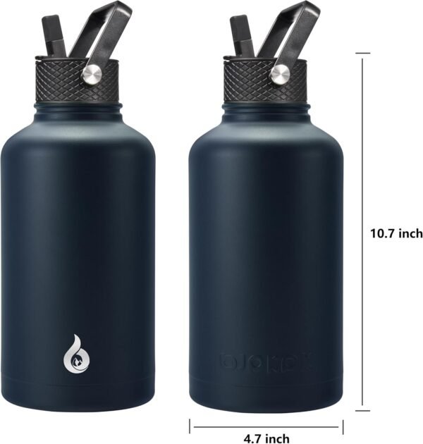 BJPKPK Half Gallon Insulated Water Bottles with Straw Lid,64oz Large ,Stainless Steel Water Bottles with 3 Lids and Paracord Handle for Hot & Cold Liquid, Navy Blue - Image 2