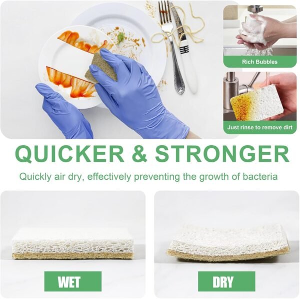 Natural Kitchen Sponges, 12 Pack Non-Scratch Sponges for Dishes, Biodegradable Scruber Sponges Kitchen for Cleaning, Household - Image 6