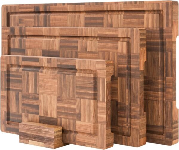 Bamboo Cutting Boards for Kitchen,Kitchen Cutting Board,Wooden Chopping Boards with Juice Groove, Serving Board Set, Splicing Craft Chopping Board for Meat,Vegetables,Fruit,Fish(3 Pcs)