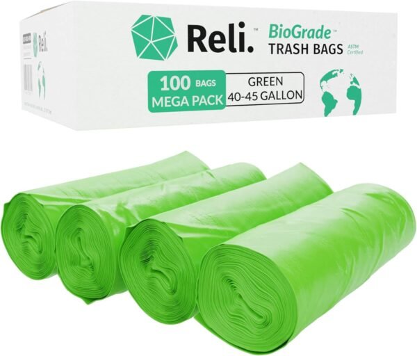 Reli. Biodegradable 40-45 Gallon Trash Bags | 100 Count | ASTM D6954 | Green | Eco-Friendly | Oxobiodegradable Under Certain Conditions (See Product Description) - Image 2