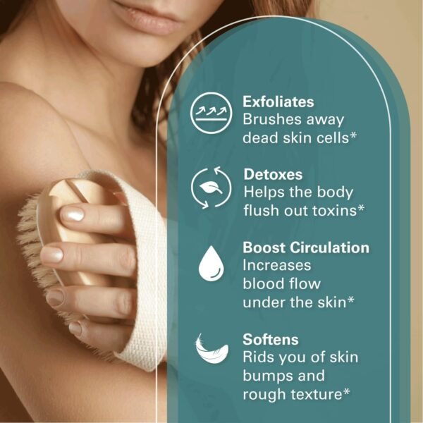 Firm Dry Brush & Shower Brush for Body - Handheld Back Scrubber Body Brush Exfoliator & Dead Skin Remover for Body Firm & Tighten Skin Improve Circulation for Men & Women by M3 Naturals - Image 3