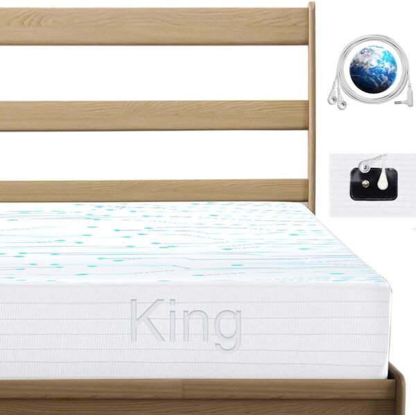 Grounding Sheets for Bed King Earthing Fitted Sheet 10% Silver & 90% Organic Cotton Conductive Bed Sheets Kit Earth Connected for Pain Relief Sleep Therapy with Grounding Cord (76"X 80"X 15" White)
