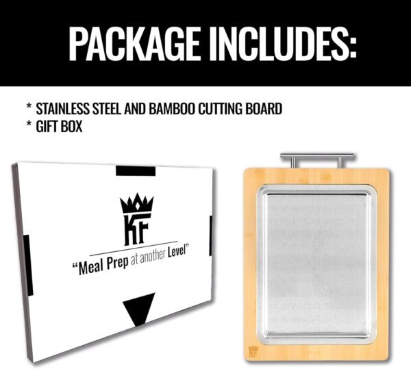Stainless Steel Cutting Board & Wooden Cutting Boards For Kitchen - Large Cutting Board Reversible - Food Tray and Chopping Block for Meats, Vegetables, Cheese, Fruits. - Image 2