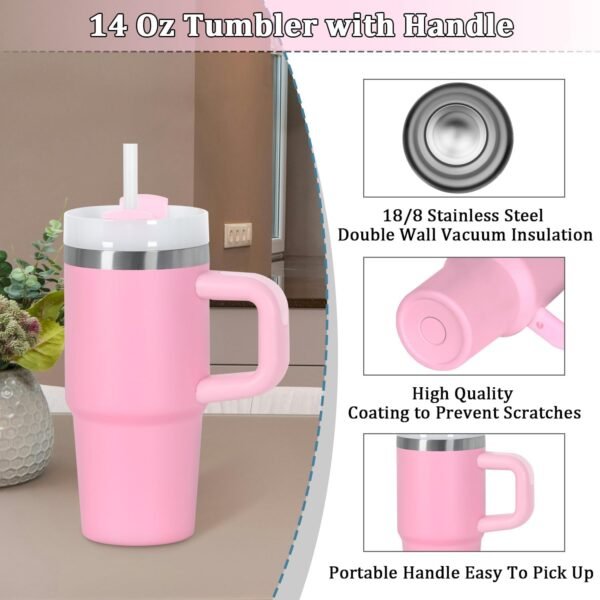 14 Oz Tumbler with Handle and Straw for Kids, Stainless Steel Vacuum Insulated Tumbler Keep Cold Heat and Ice, Gifts for Children Cups (Pink) - Image 5