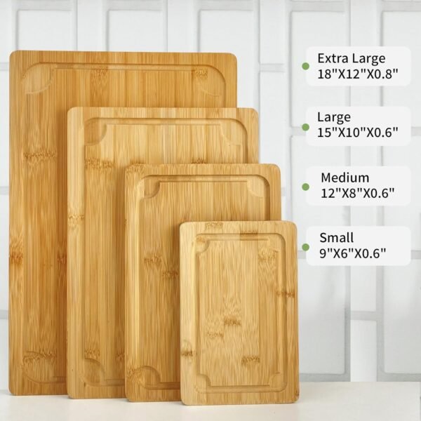 4 Piece Extra Large Bamboo Cutting Board Set For Kitch, Heave Duty Wood Cutting Board With Juice Groove Pre Oiled Chopping Board Set For Meat Vegetable Fruits - Image 2